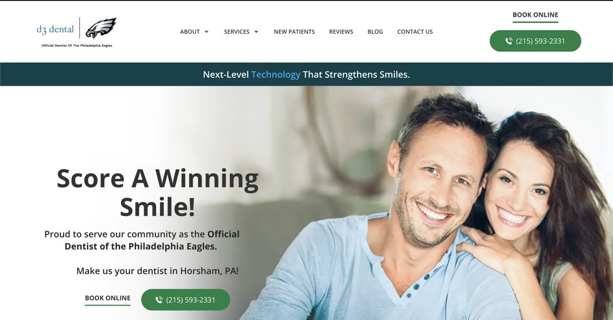 Screenshot of a single-site London dental practice homepage